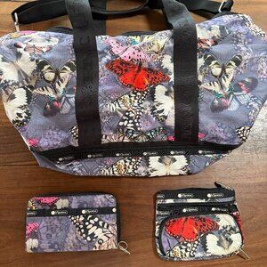 Lesportsac Butterfly Papillon Tote, Wallet, and Cosmetics Pouch - 3 Pieces Incl.